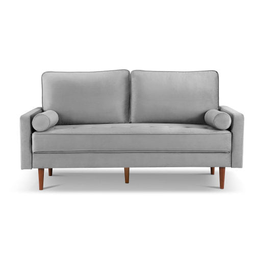 69" Modern Velvet Tufted 3-Seater Loveseat with Bolster Pillows