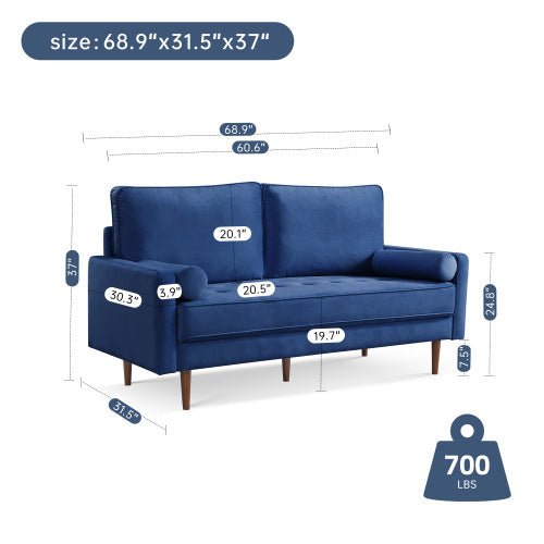 69" Modern Velvet Tufted 3-Seater Loveseat with Bolster Pillows