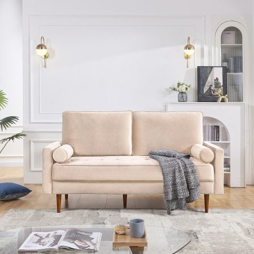 69" Modern Velvet Tufted 3-Seater Loveseat with Bolster Pillows