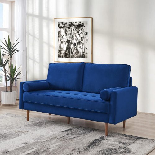 69" Modern Velvet Tufted 3-Seater Loveseat with Bolster Pillows