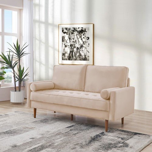69" Modern Velvet Tufted 3-Seater Loveseat with Bolster Pillows