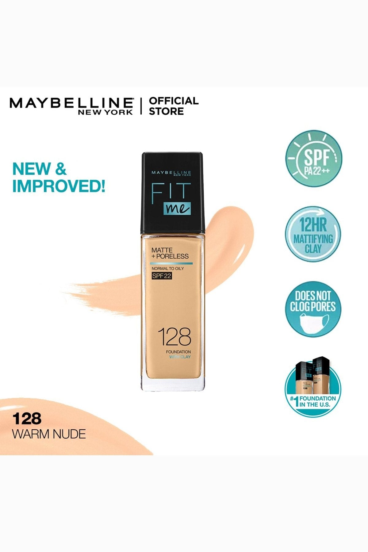Fit Me! Matte & Poreless Foundation - 128 Warm Nude