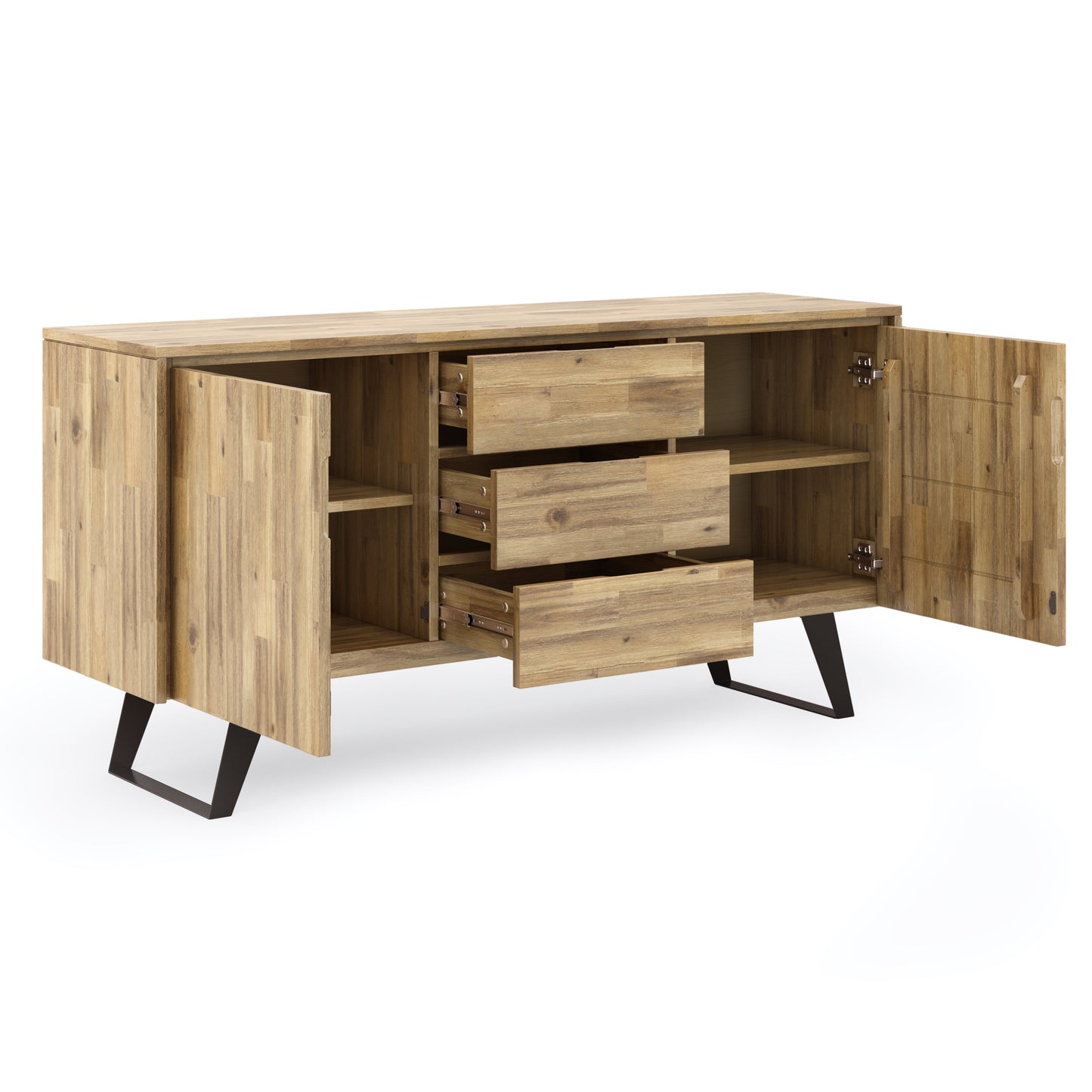 Peak 2-Door Buffet Cabinet with 3 Drawers and Metal Angled Legs