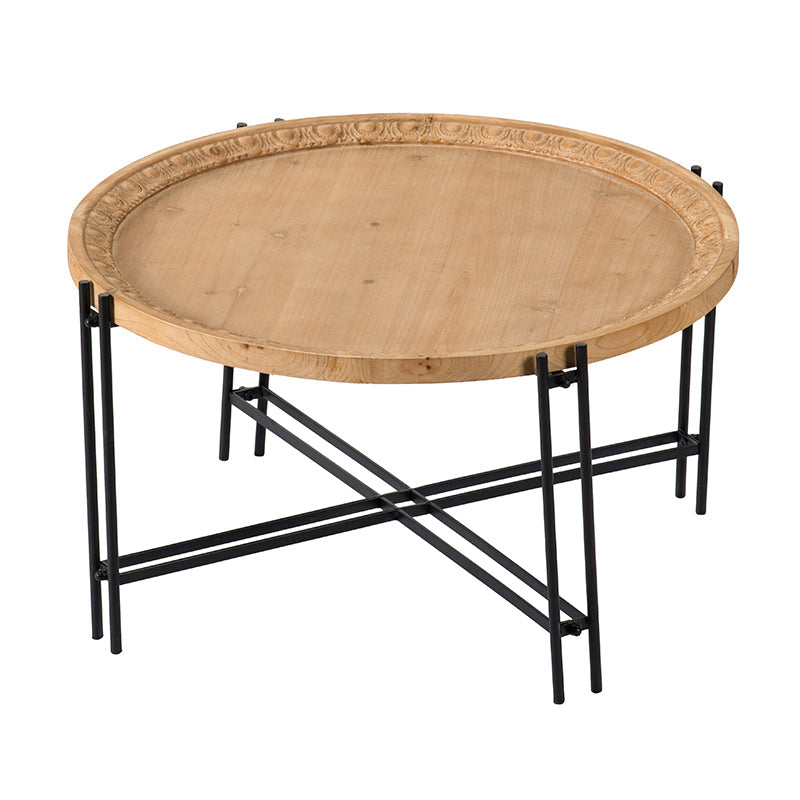 Round Wooden Round Coffee Table with Metal Legs