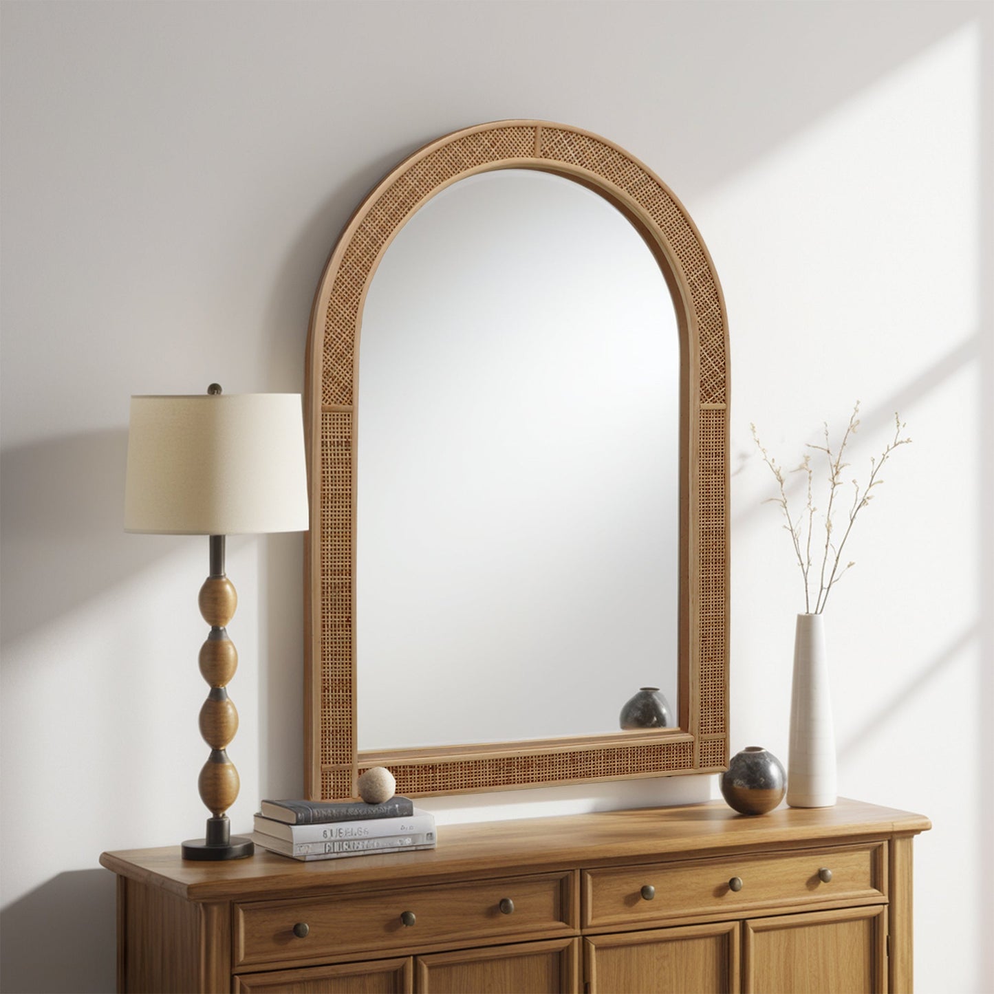 Arched Rattan Wall Mirror