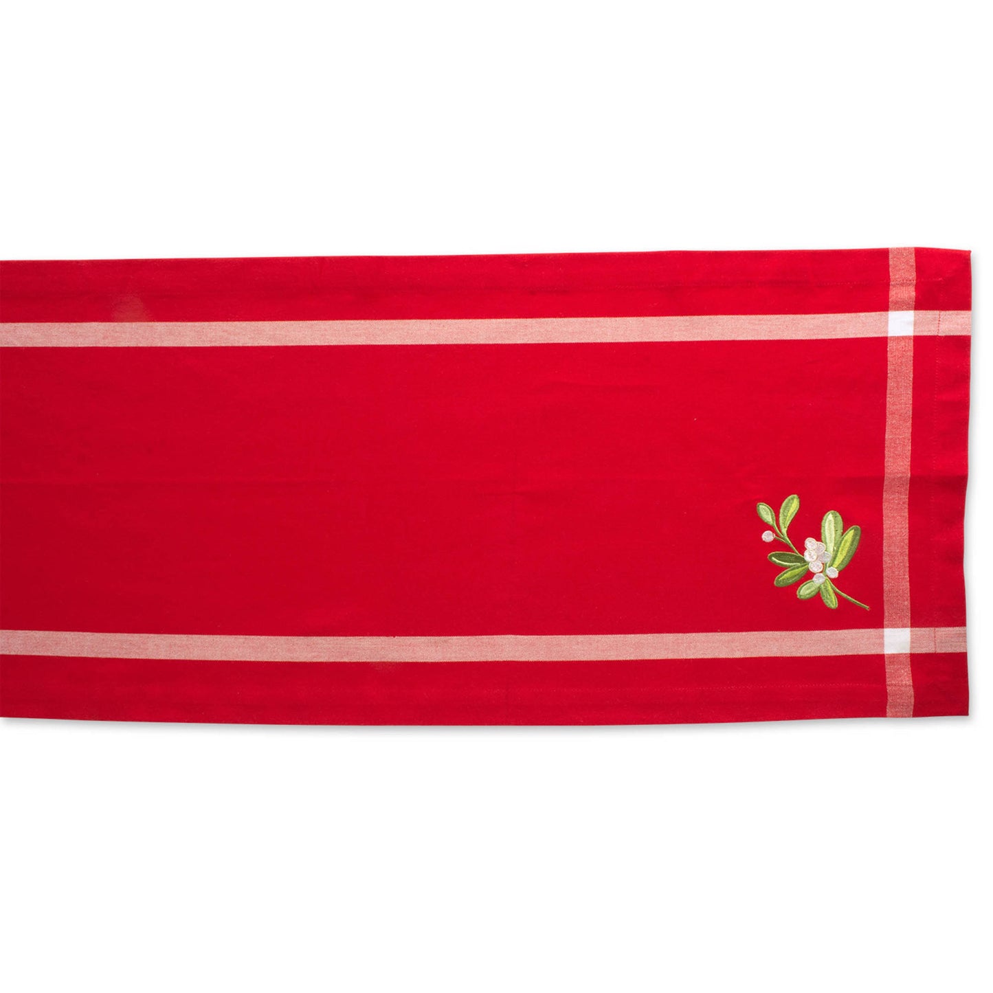 Red Embroidered Mistletoe Corner With Border Table Runner 14X72
