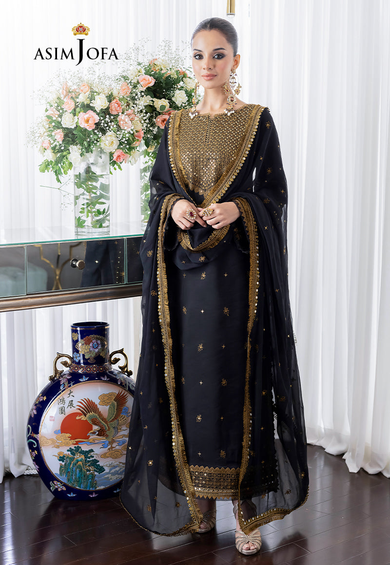 AJJM-14 EMBROIDERED CHANDERI COTTON 3 PCS