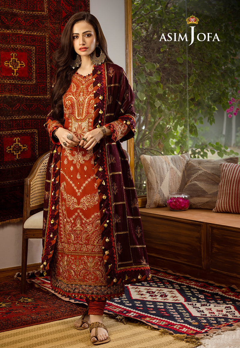 AJKTP-09 EMBROIDERED SELF TWILL 3 PCS STITCHED