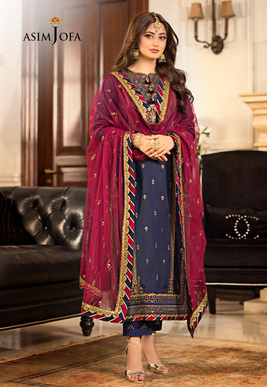 AJJM-17 EMBROIDERED PAPER COTTON , ORGANZA 3 PCS