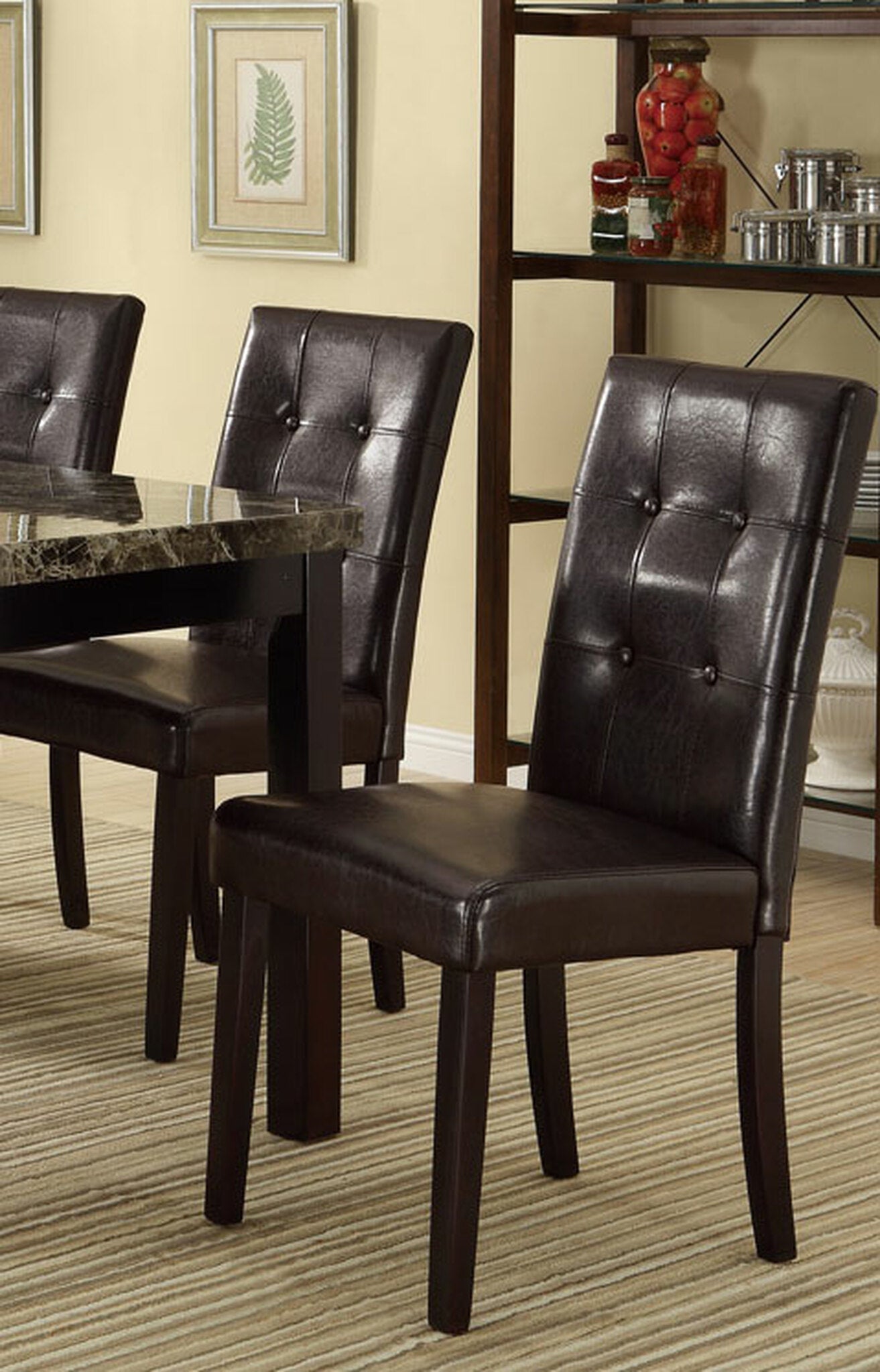 Upholstered Dining Chair with Tufted Back and Wood Legs, Set of 2