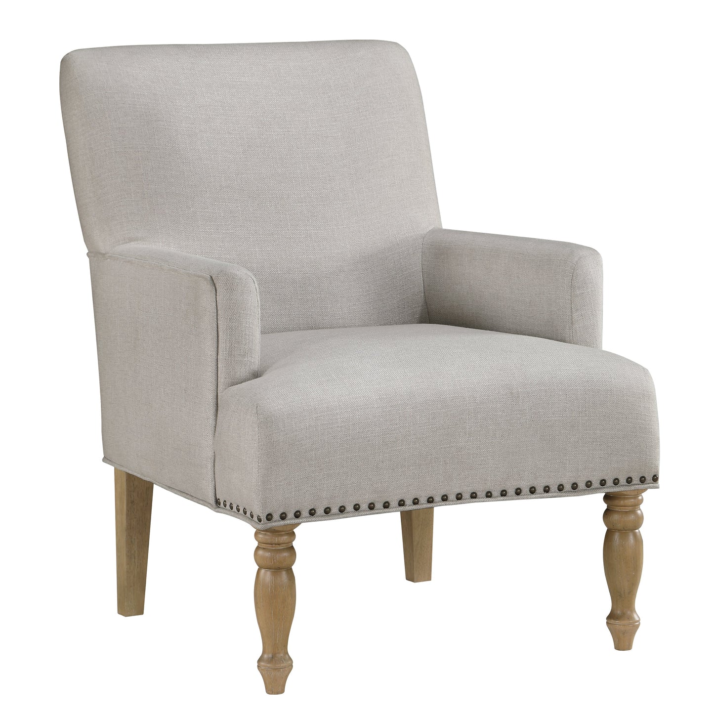 Upholstered Accent Chair with Recessed Arms, Nailhead Trim and Turned Legs