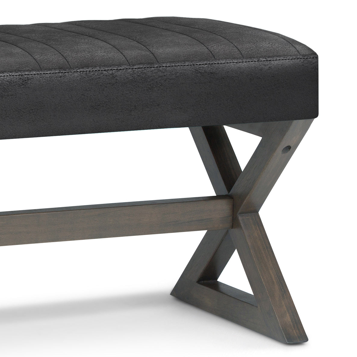 Bloom Upholstered Ottoman Bench with Vertical Stitching and X Design Trestle Base