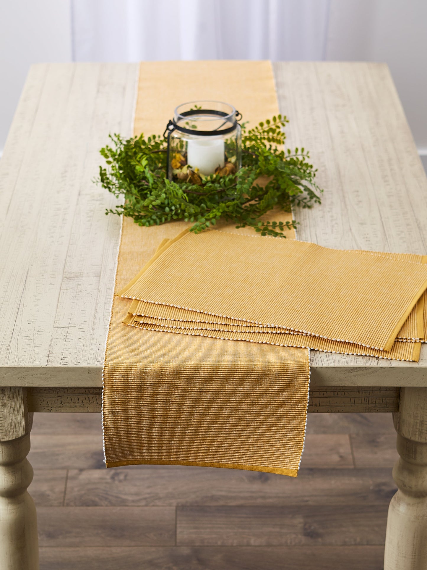Honey Gold/White 2-Tone Ribbed Table Runner 13X108