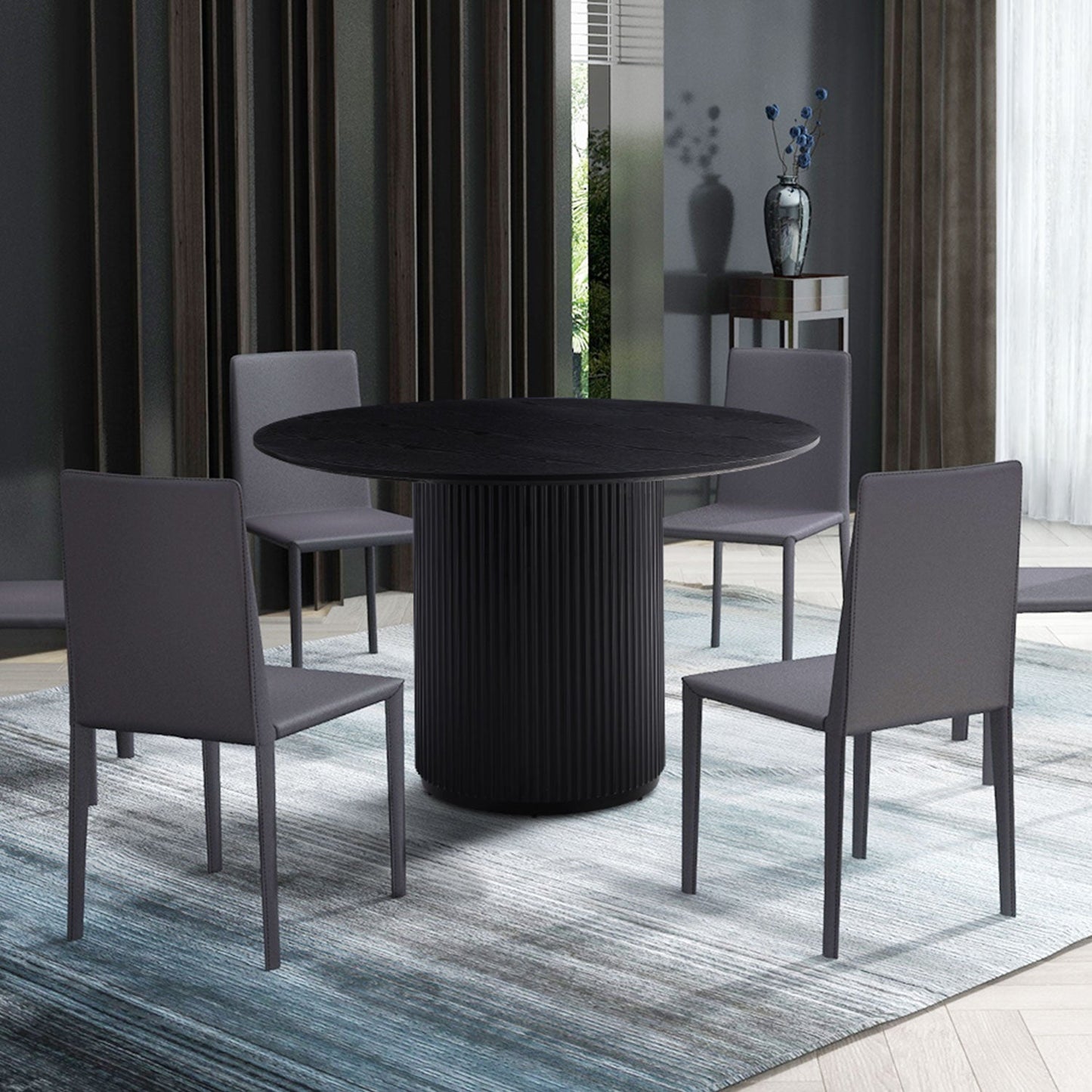 Round Dining Table with T-Shaped Design and Wood Frame