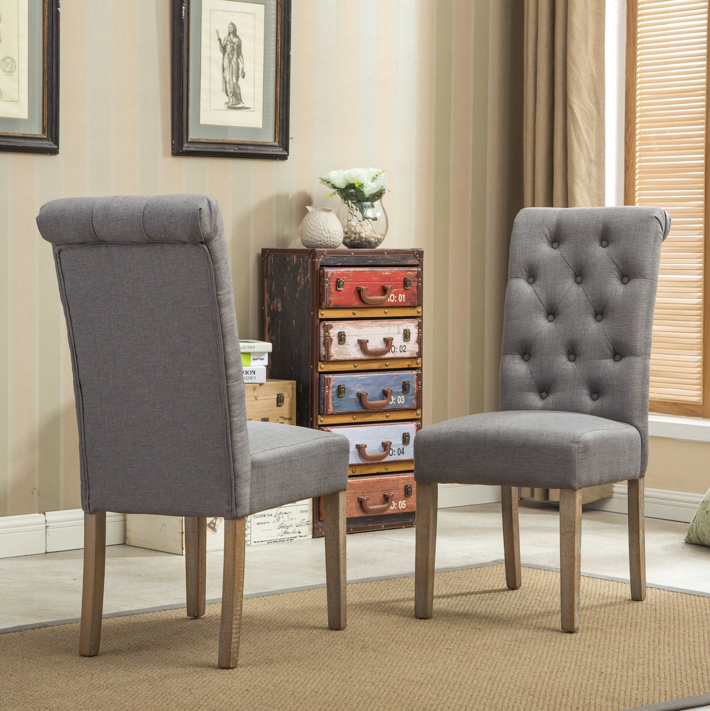 Driva 7-Piece Dining Set with Turned-Leg Table and 6 Tufted Chairs