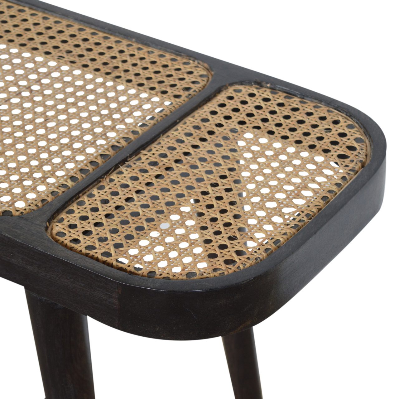 Wood and Rattan Console Table with Tapered Legs