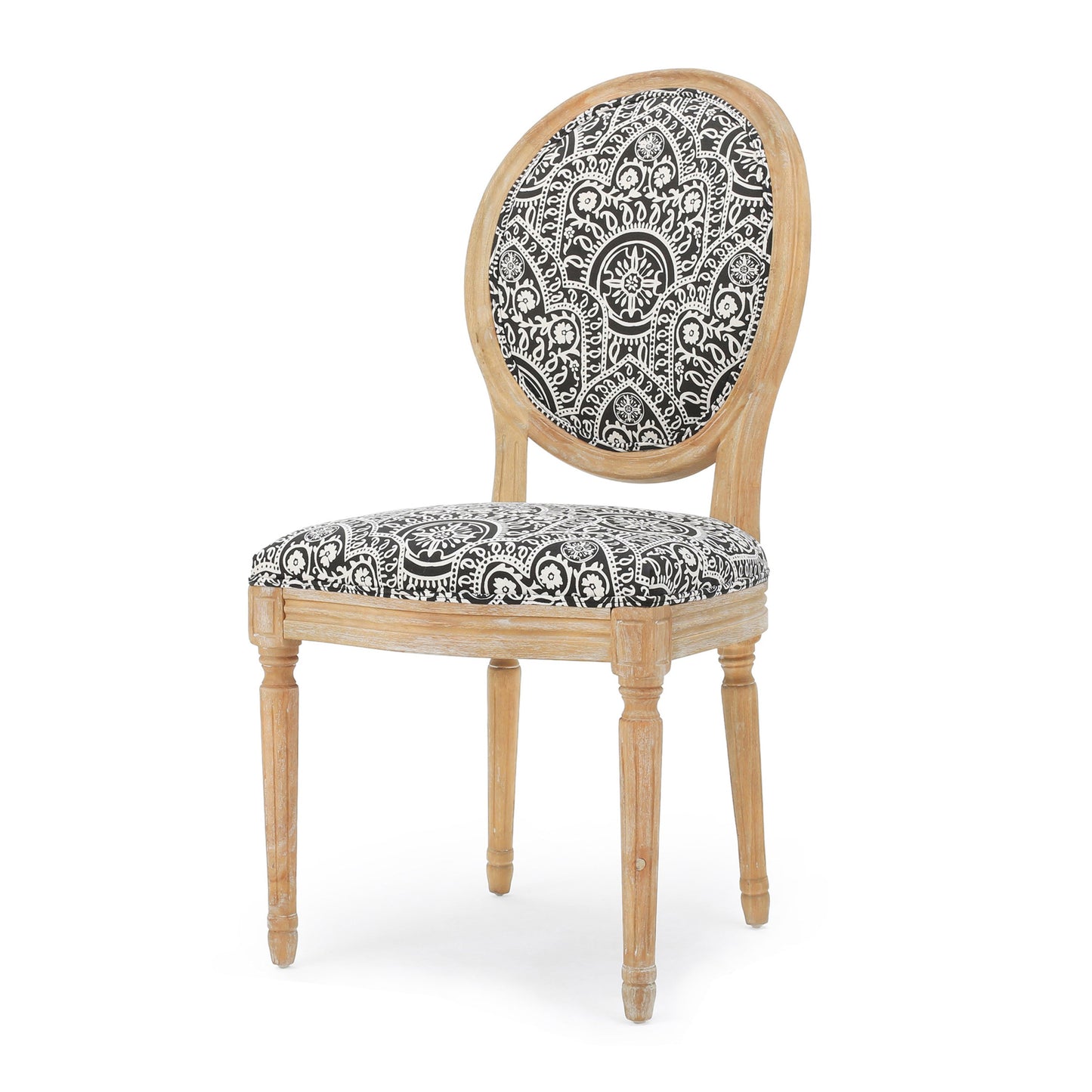 Dynamic Upholstered Dining Chair with Round Backrest and Fluted Legs, Set of 2