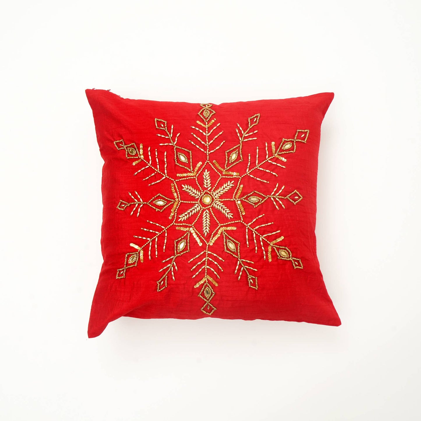 Golden Snowflake Beaded Decorative Pillow