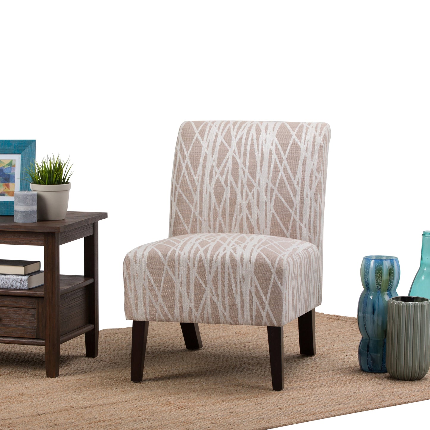 Upholstered Armless Accent Chair with Solid Wood Legs