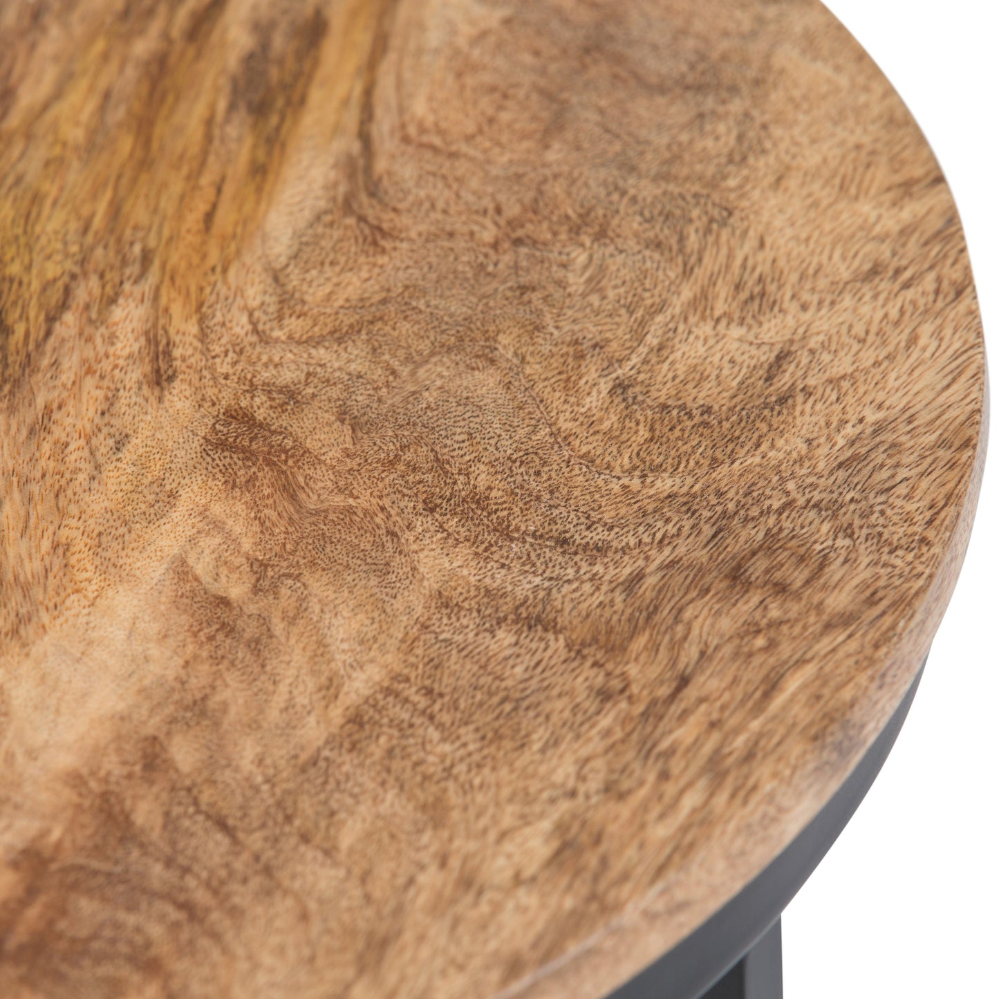 Grit Round Side Table with Open Bottom Shelf and Metal Frame