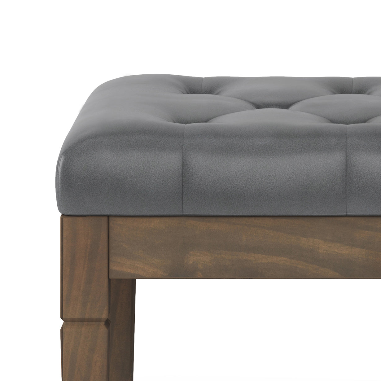 Flourishing Small Upholstered Tufted Ottoman Bench with Carved Legs