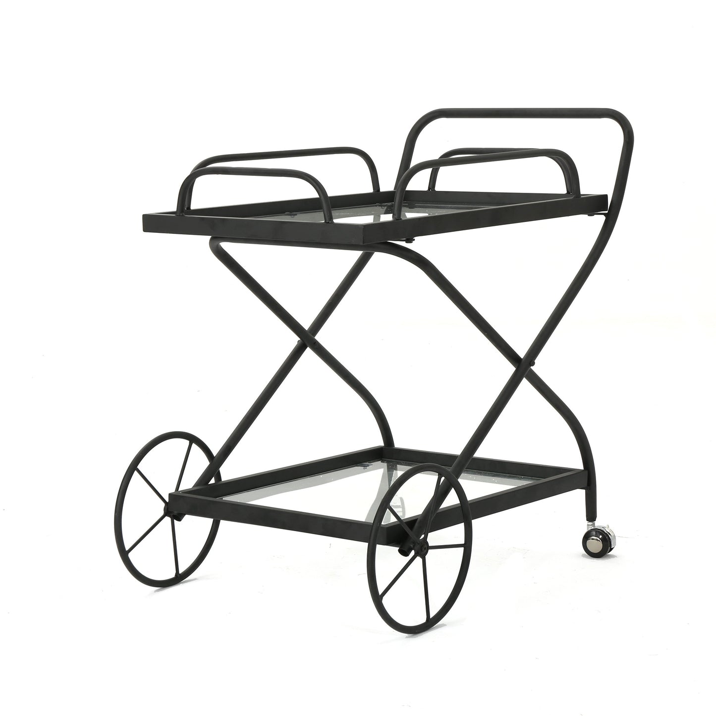 Allegro Outdoor Bar Cart with 2 Tempered Glass Shelves and Metal Frame