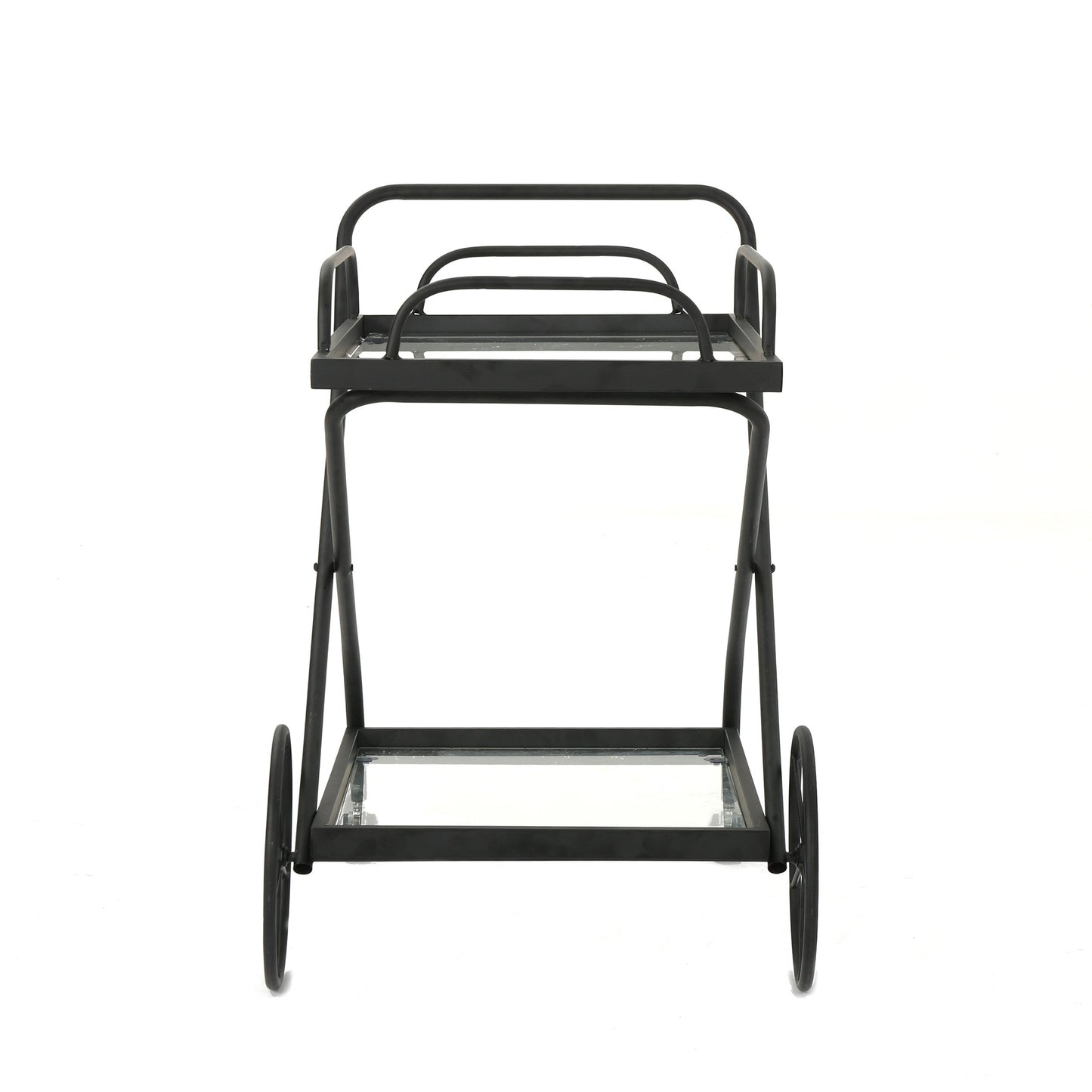 Allegro Outdoor Bar Cart with 2 Tempered Glass Shelves and Metal Frame