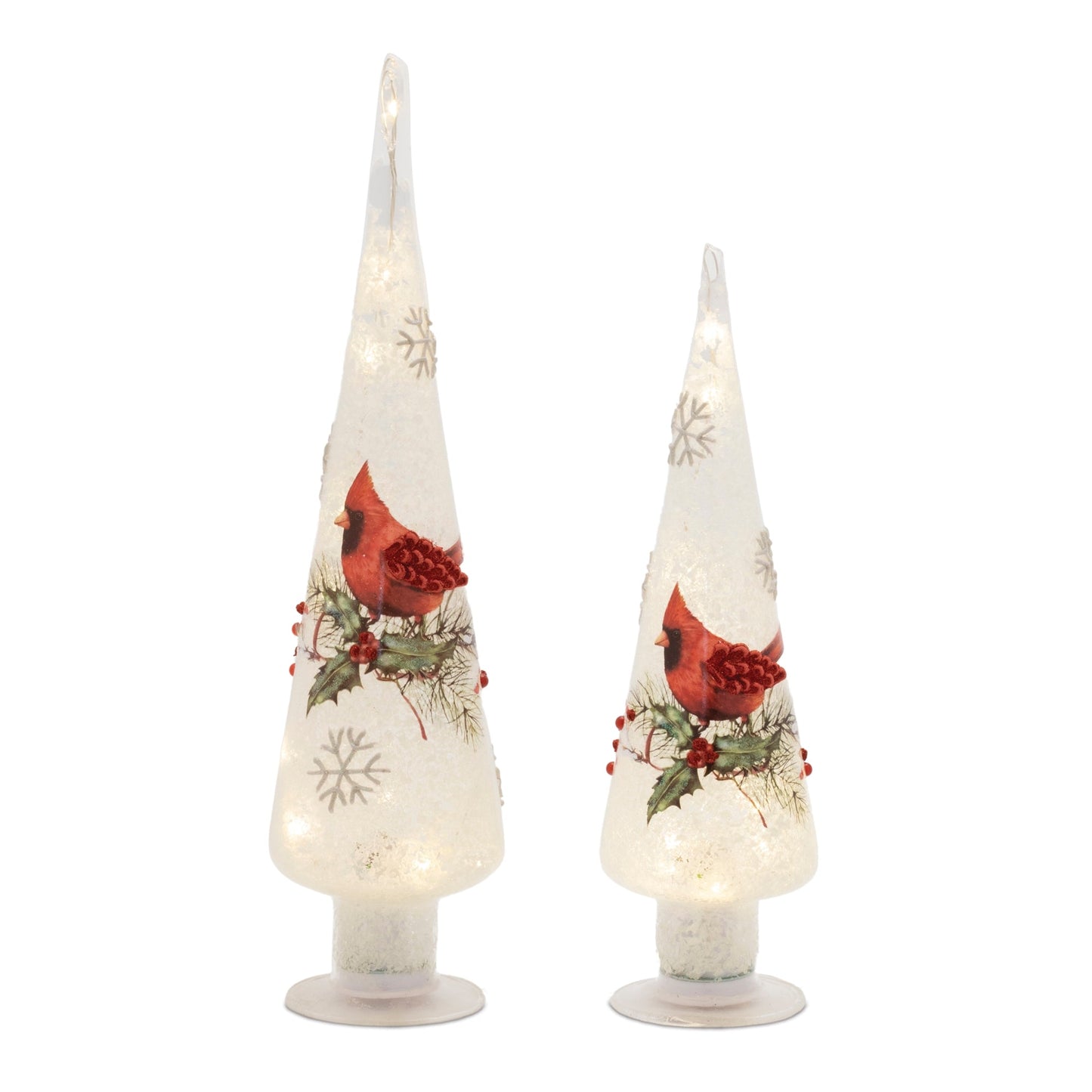 LED Frosted Cardinal Berry Tree, Set of 2
