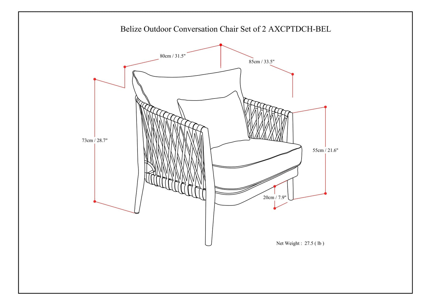 Outdoor Conversation Chair with Aluminum Frame, Set of 2