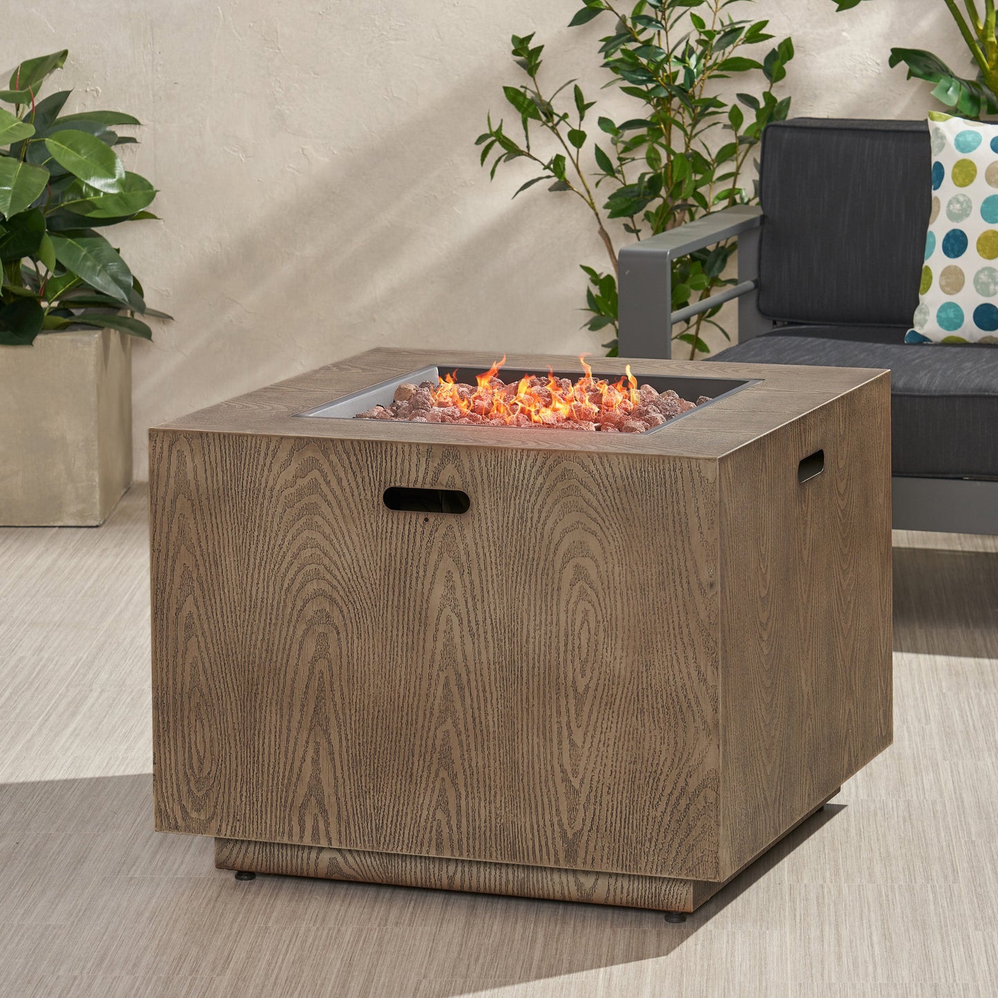 Outdoor Square Concrete Gas Burning Firepit