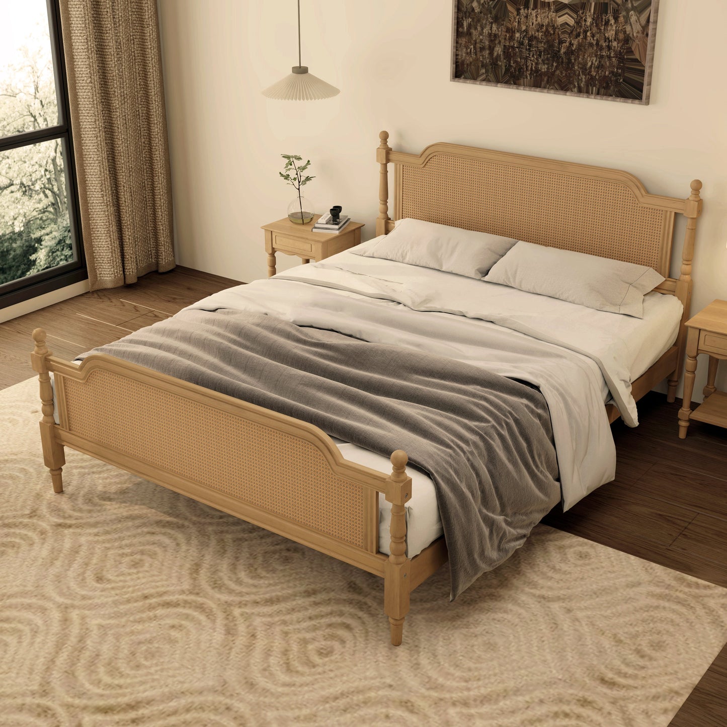 Excelsis Rattan Bed Frame with Fluted Legs, Antique Walnut