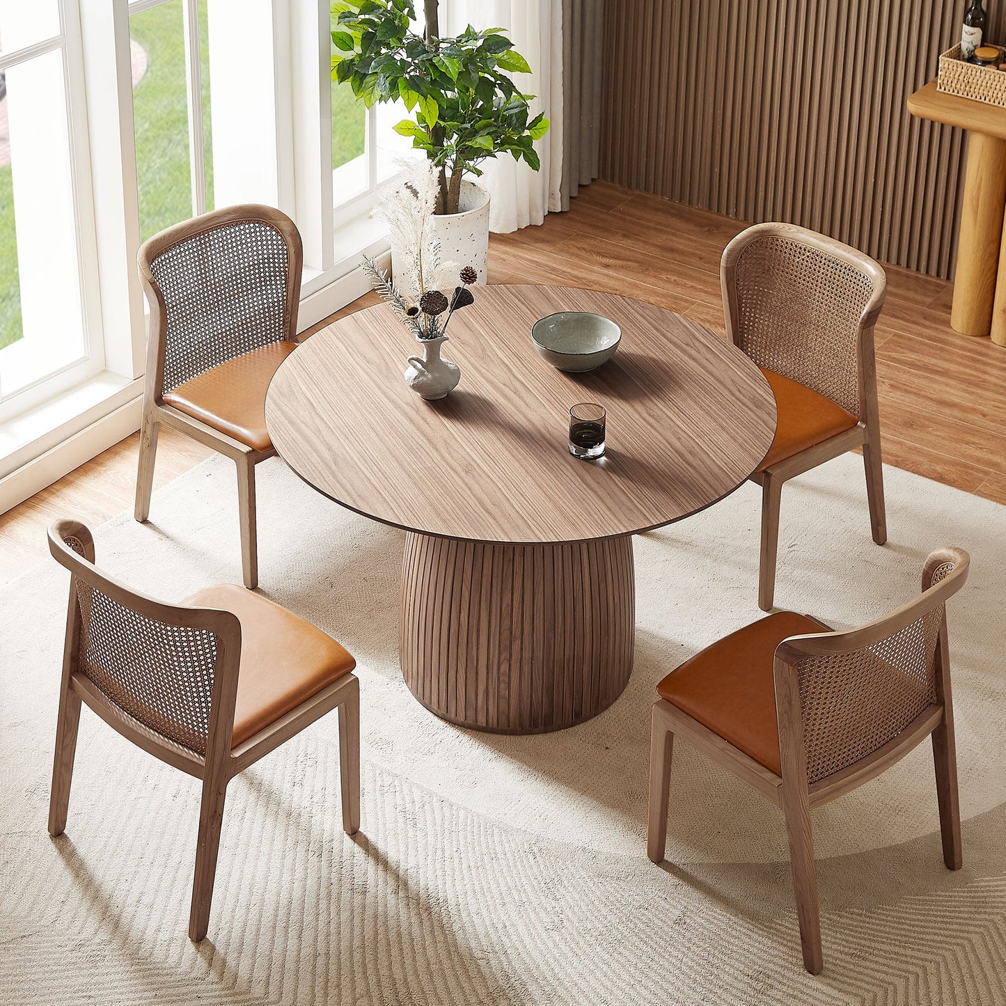 Round Dining Table with Pedestal Wood Base