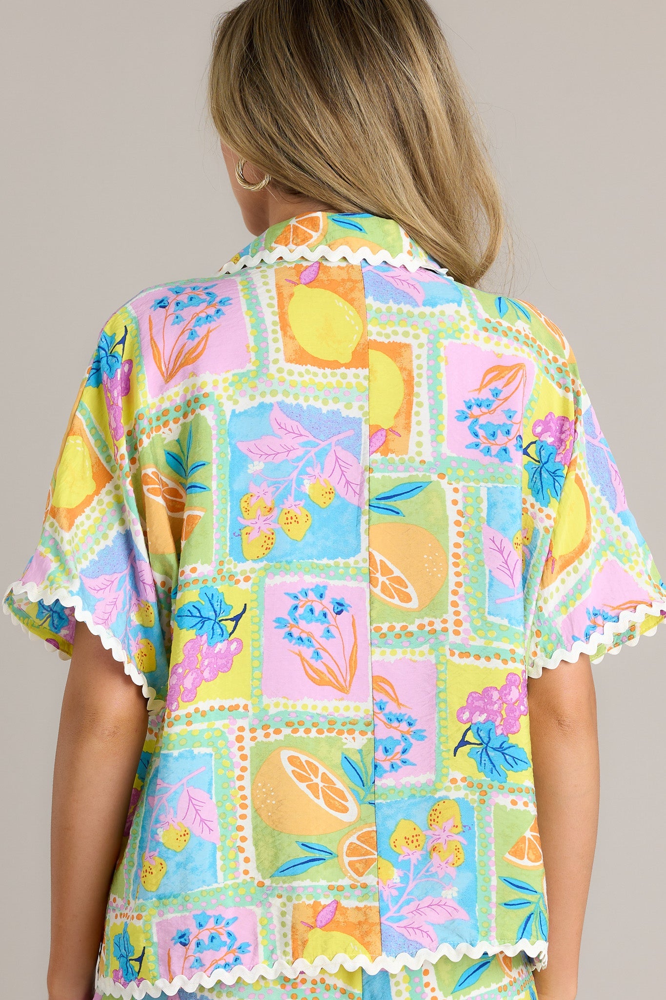 Tropic Tango Green Tropical Print Ricrac Top
