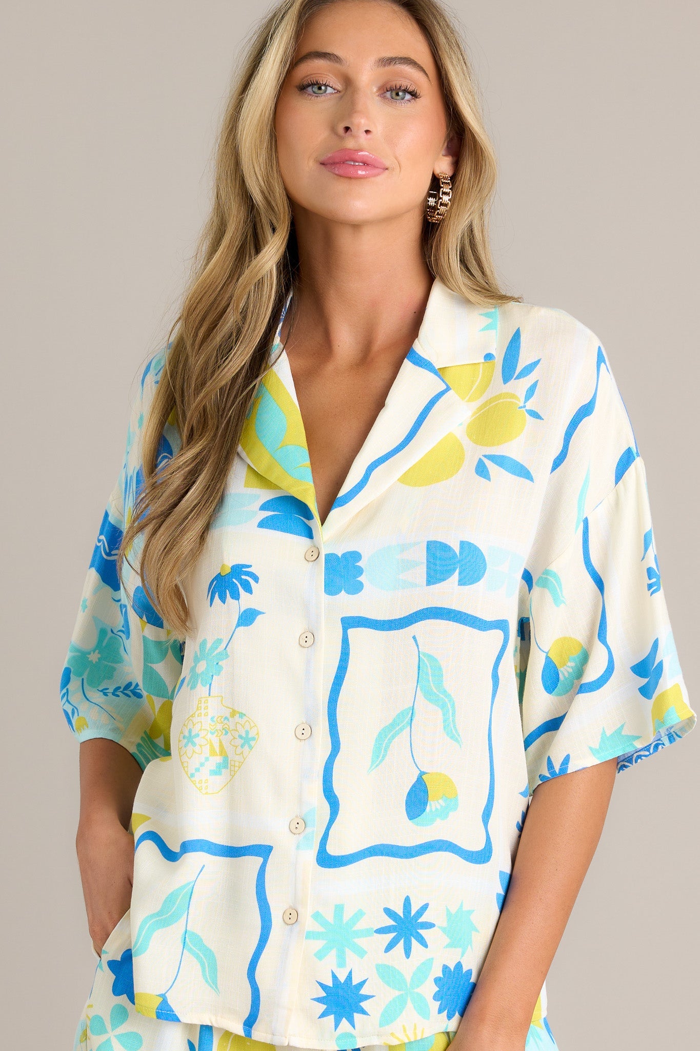 Tangy Blossom Blue Multi Print Short Sleeve Top