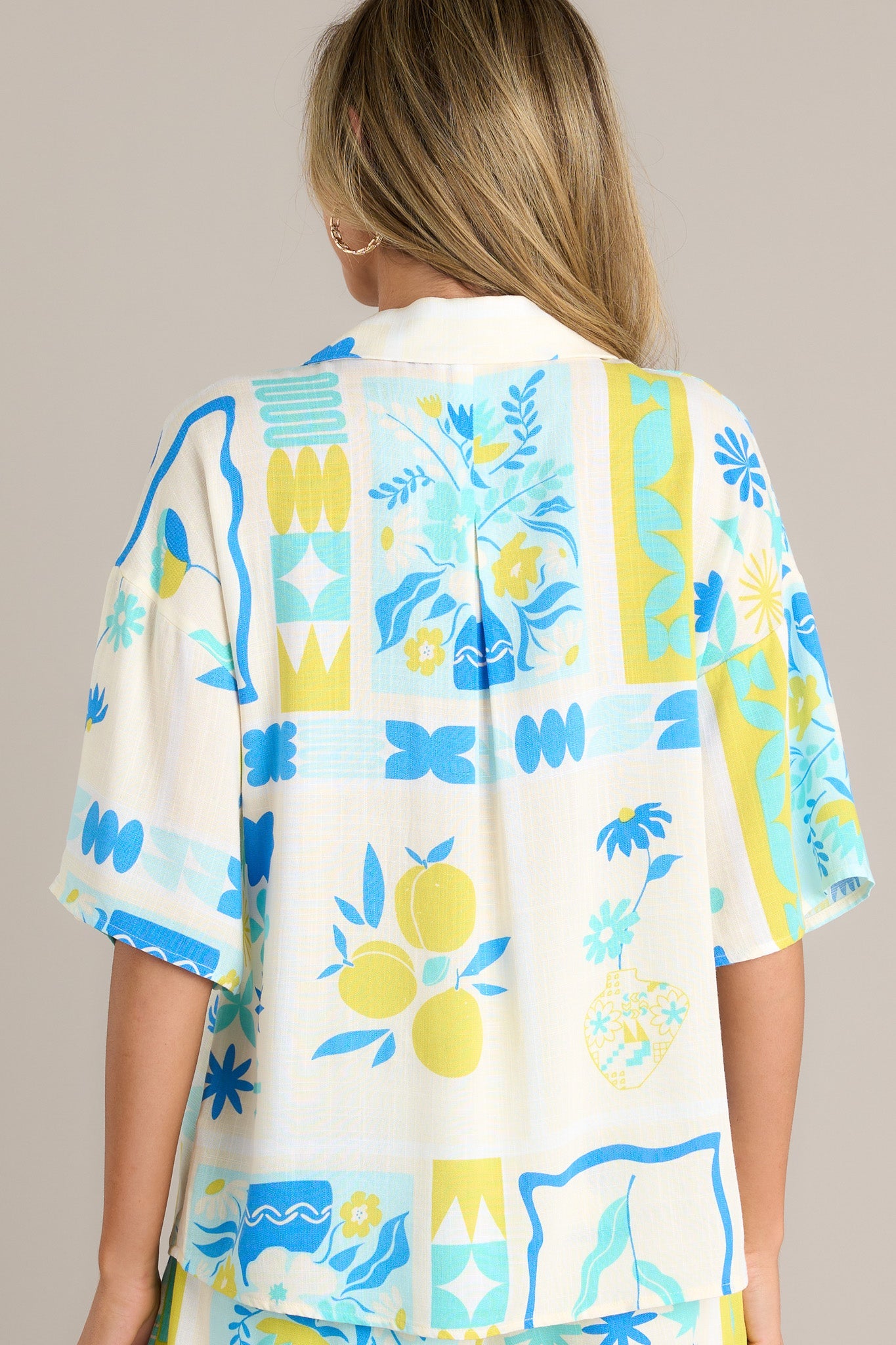 Tangy Blossom Blue Multi Print Short Sleeve Top