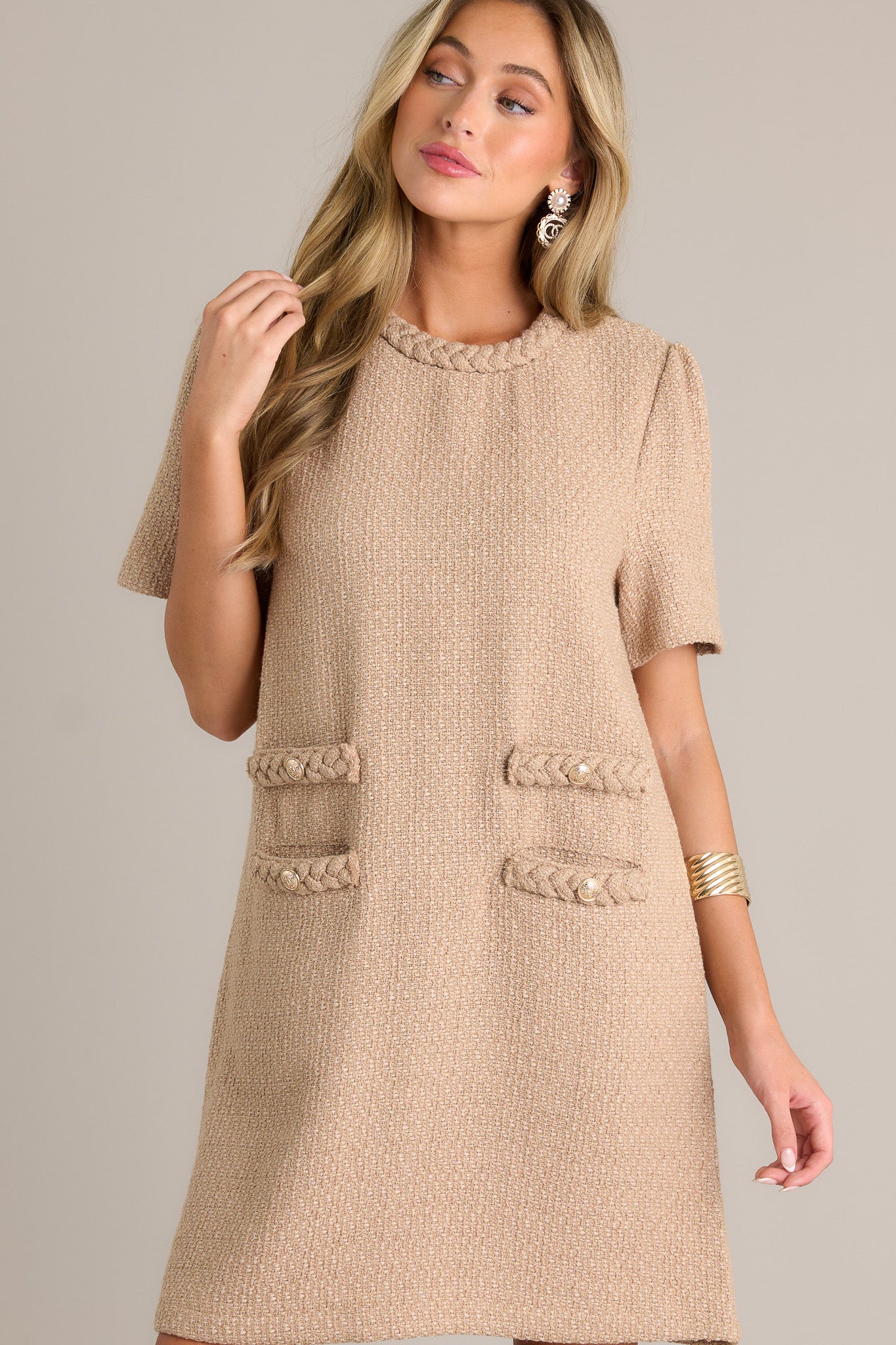 Midsummer Nights Beige Tweed Mini Dress (RESTOCK SEPTEMBER)