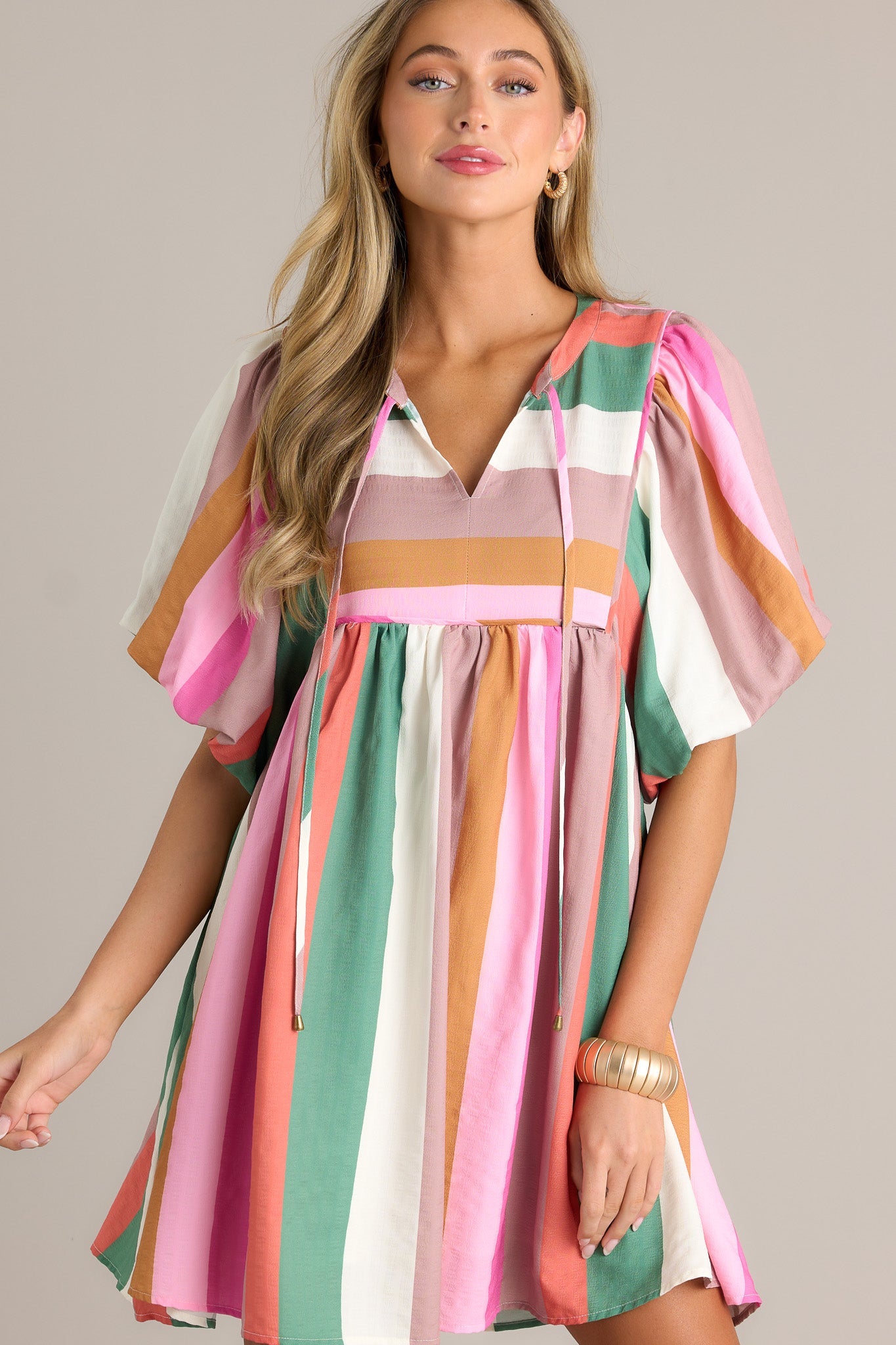 Riviera Retreat Green Multi Stripe Mini Dress