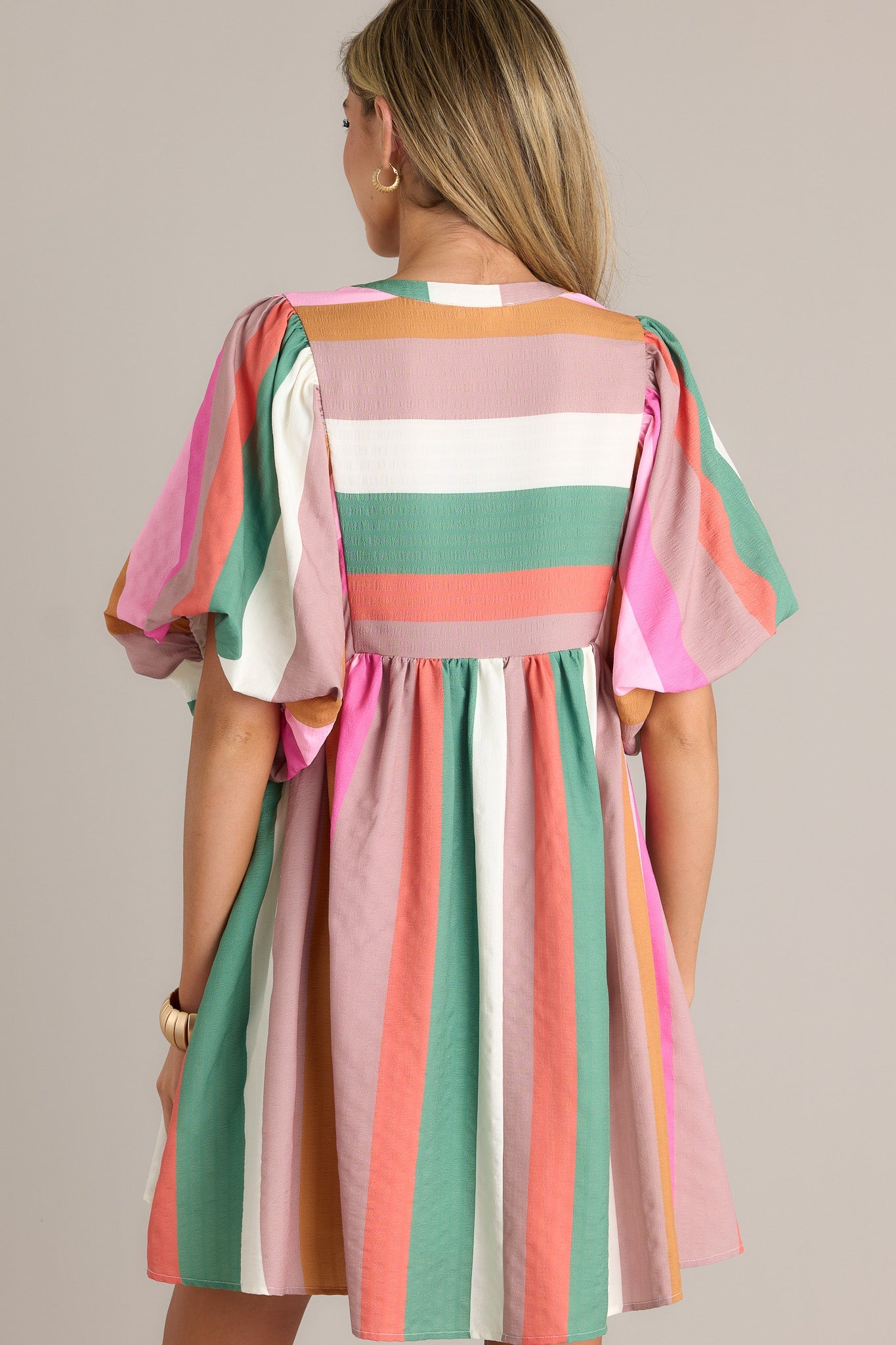 Riviera Retreat Green Multi Stripe Mini Dress