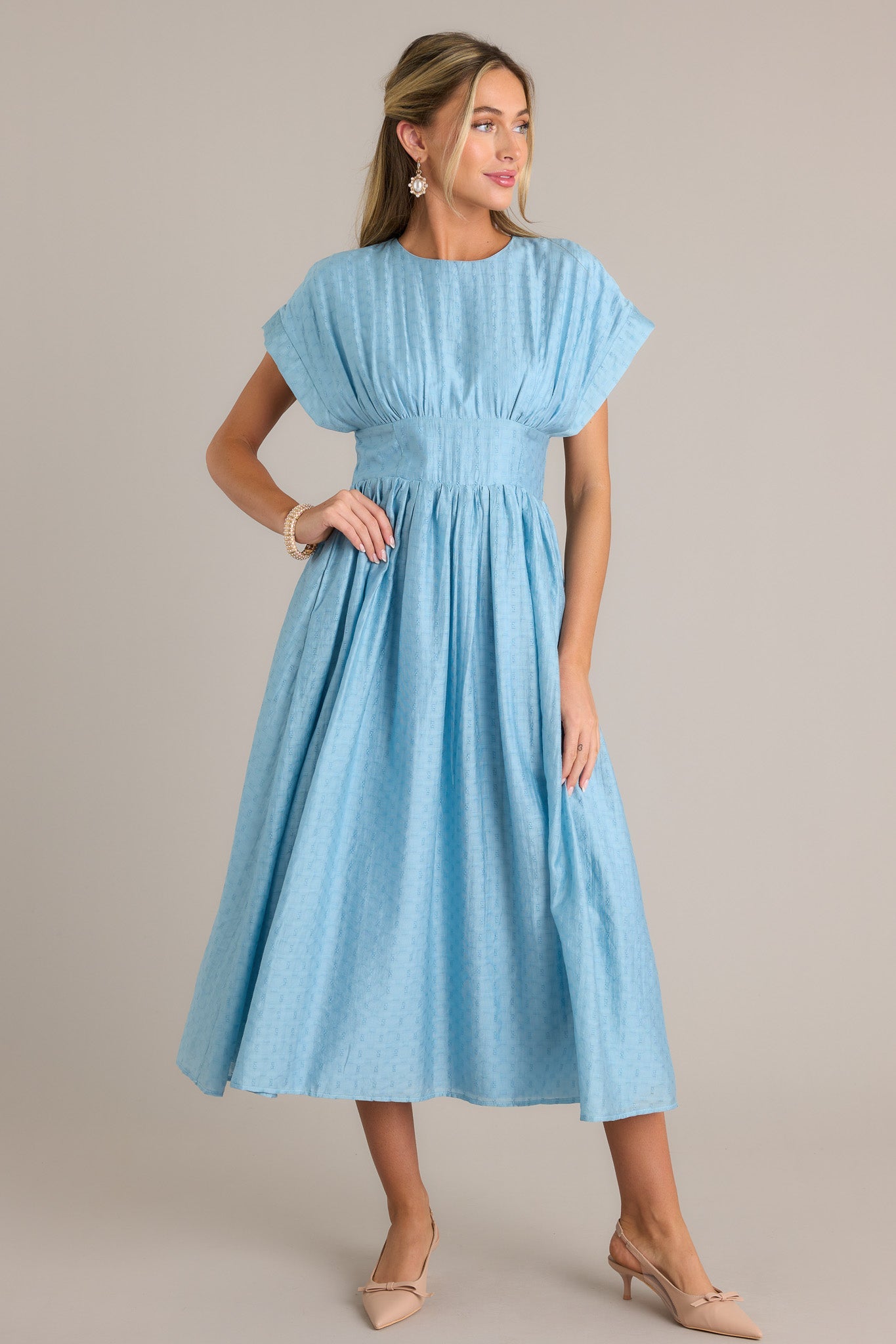 The Best Option Light Blue Jacquard Midi Dress