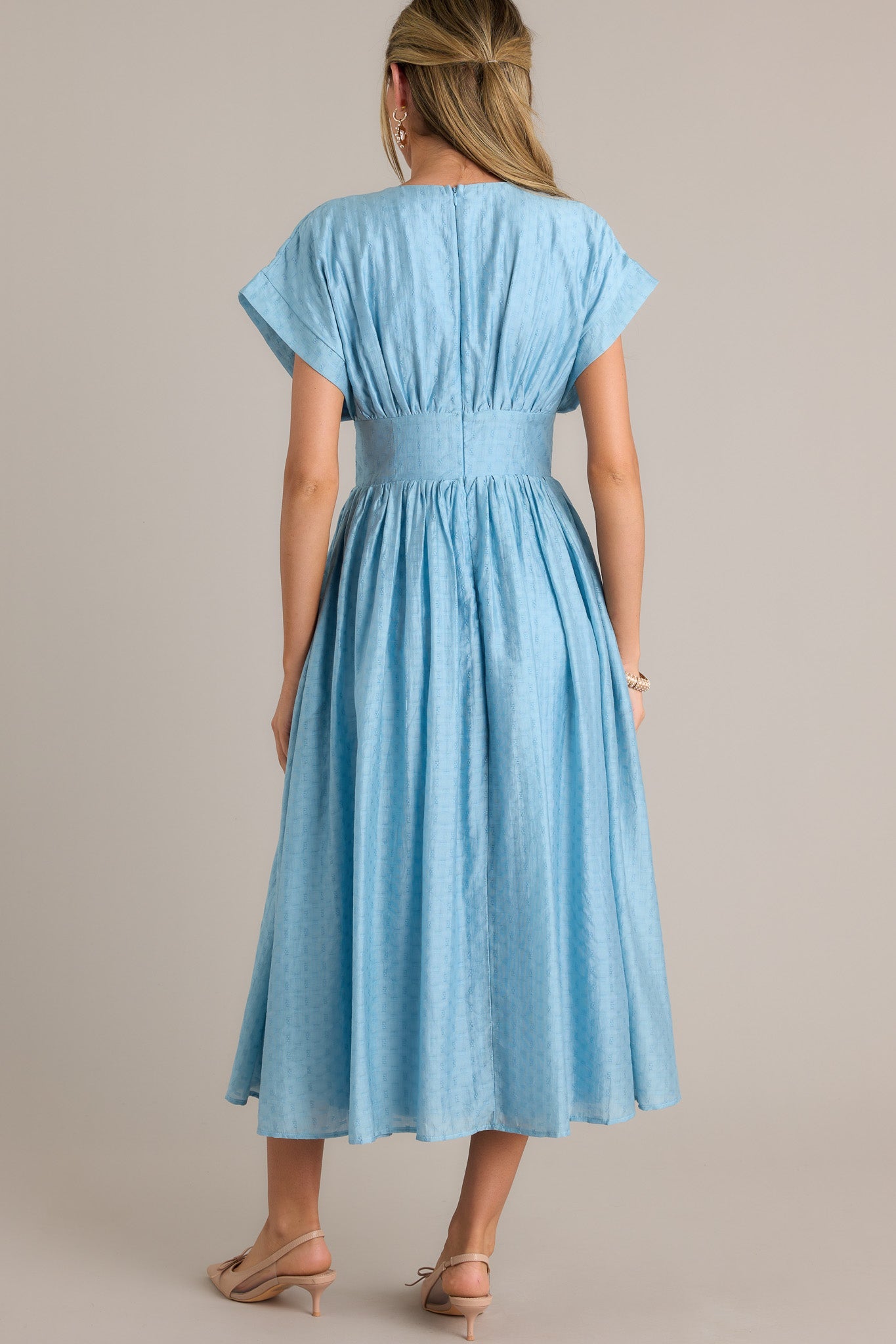 The Best Option Light Blue Jacquard Midi Dress