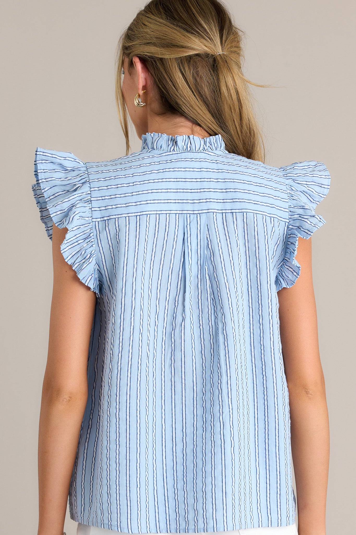 Let's Talk 100% Cotton Light Blue Stripe Button Front Top
