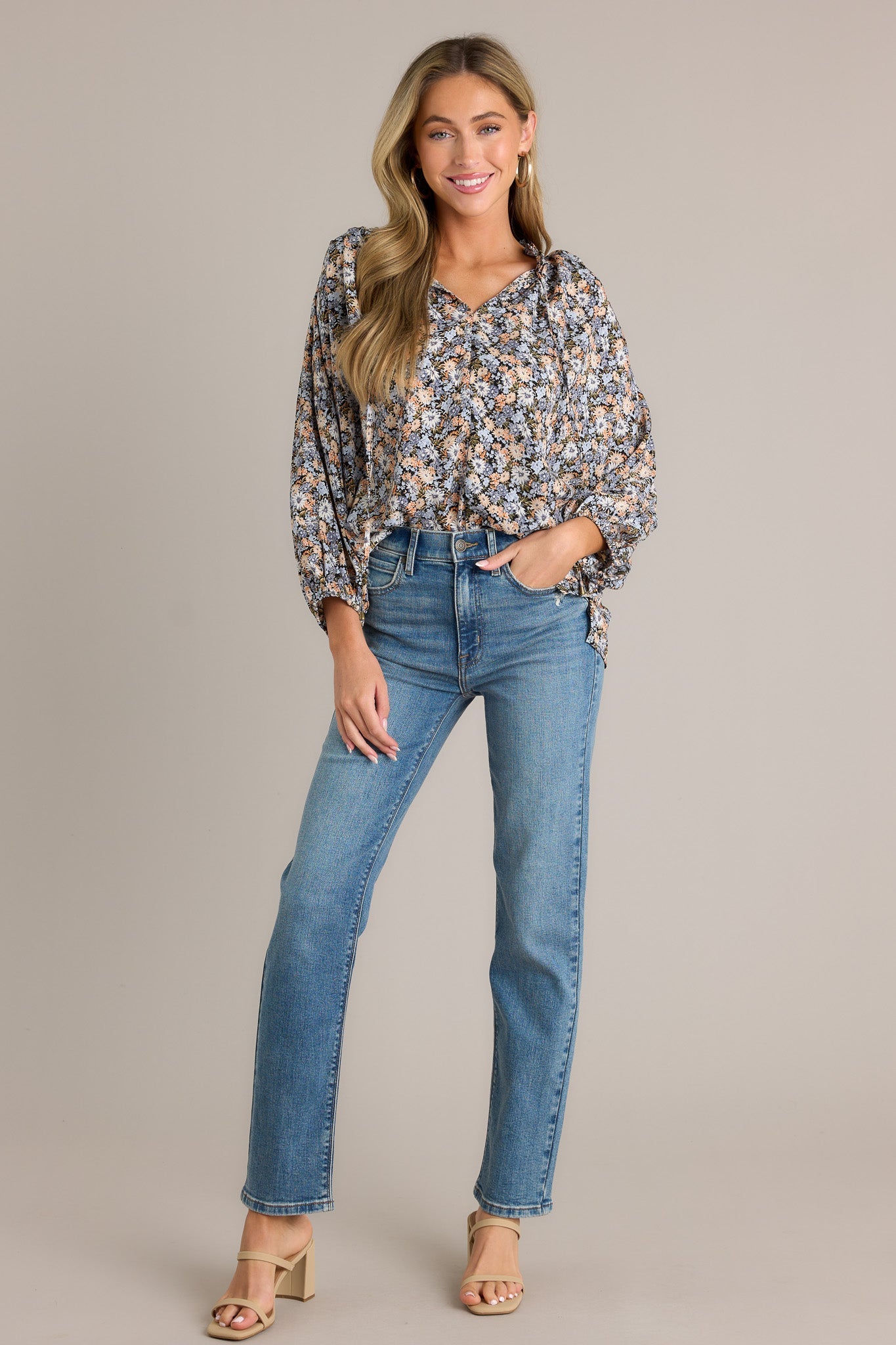 Perfect Harmony Black Floral Bishop Sleeve Top