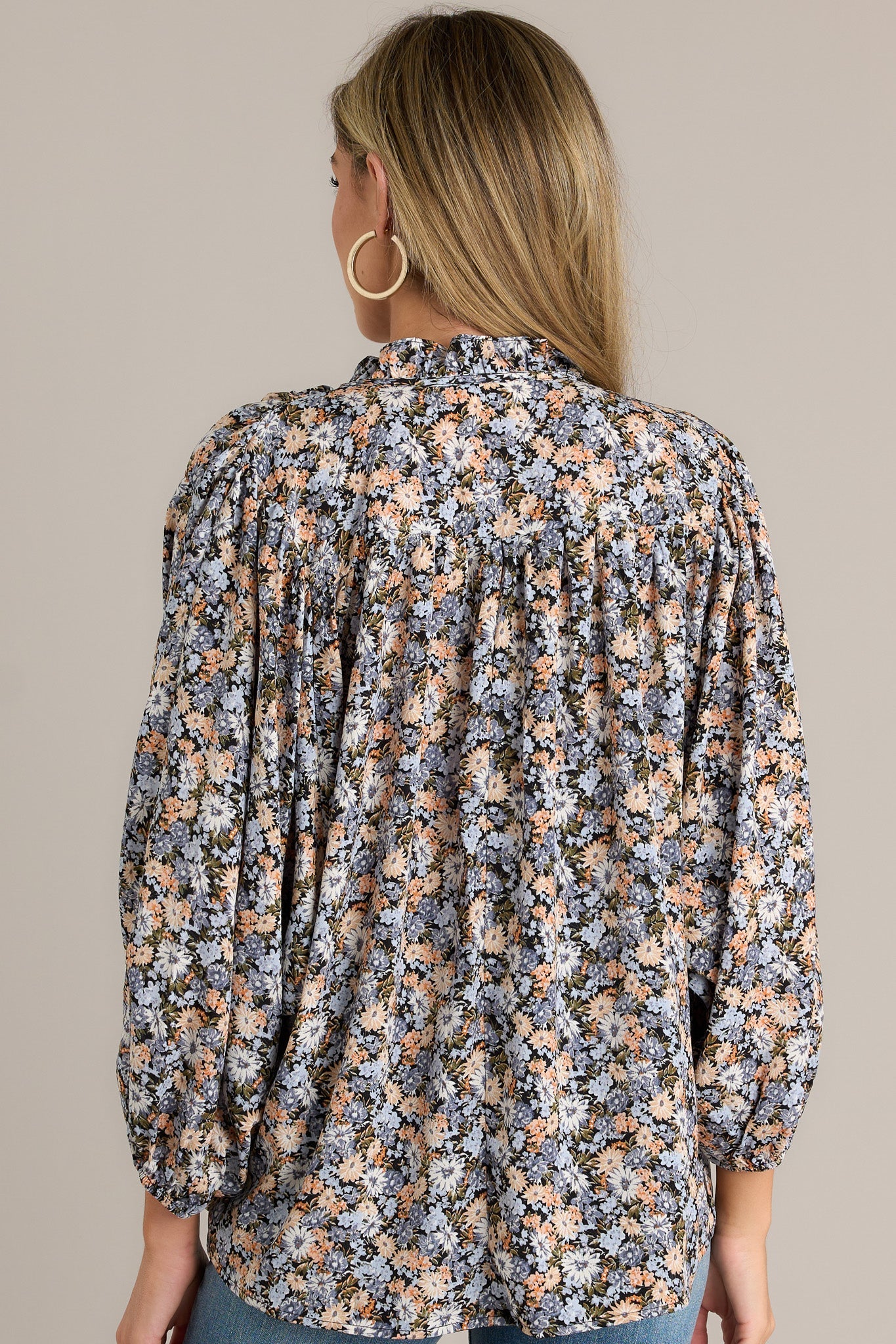 Perfect Harmony Black Floral Bishop Sleeve Top