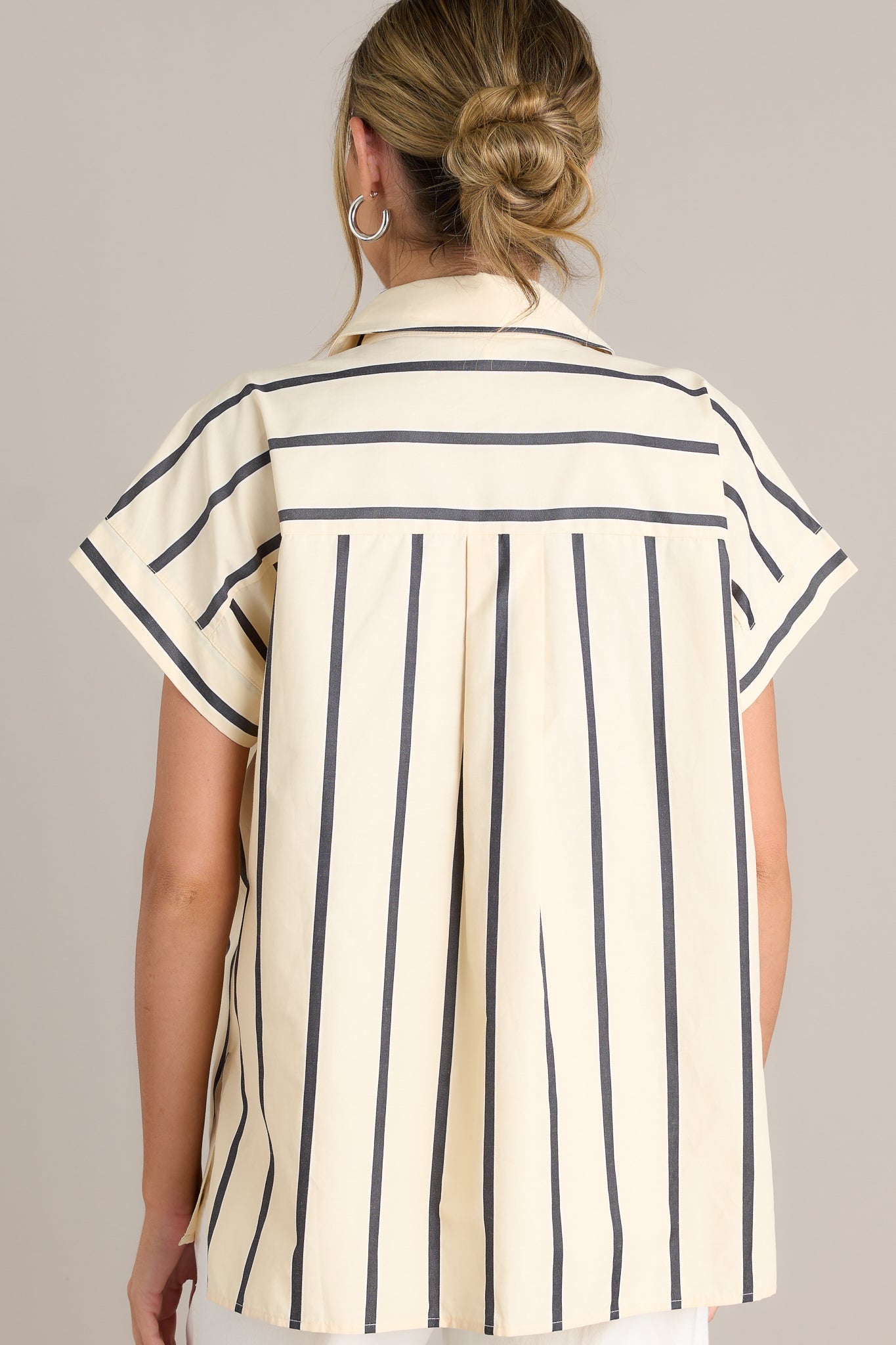 Regal Radiance Black Stripe Button Front Top