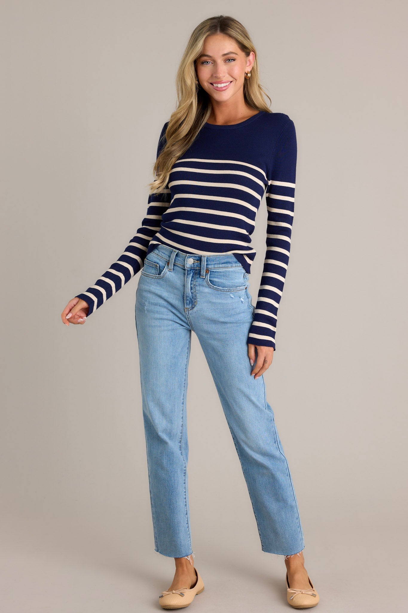 Staple Style Navy Stripe Long Sleeve Top