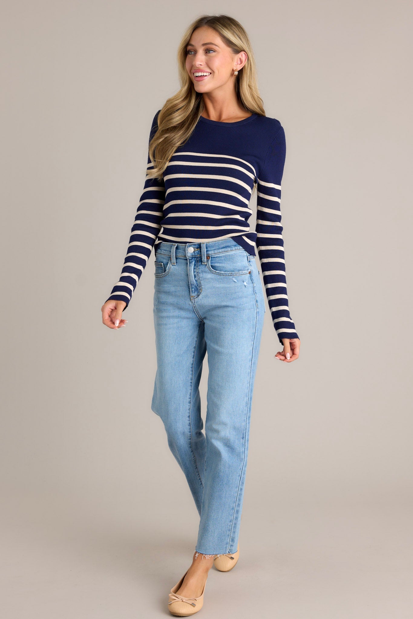 Staple Style Navy Stripe Long Sleeve Top