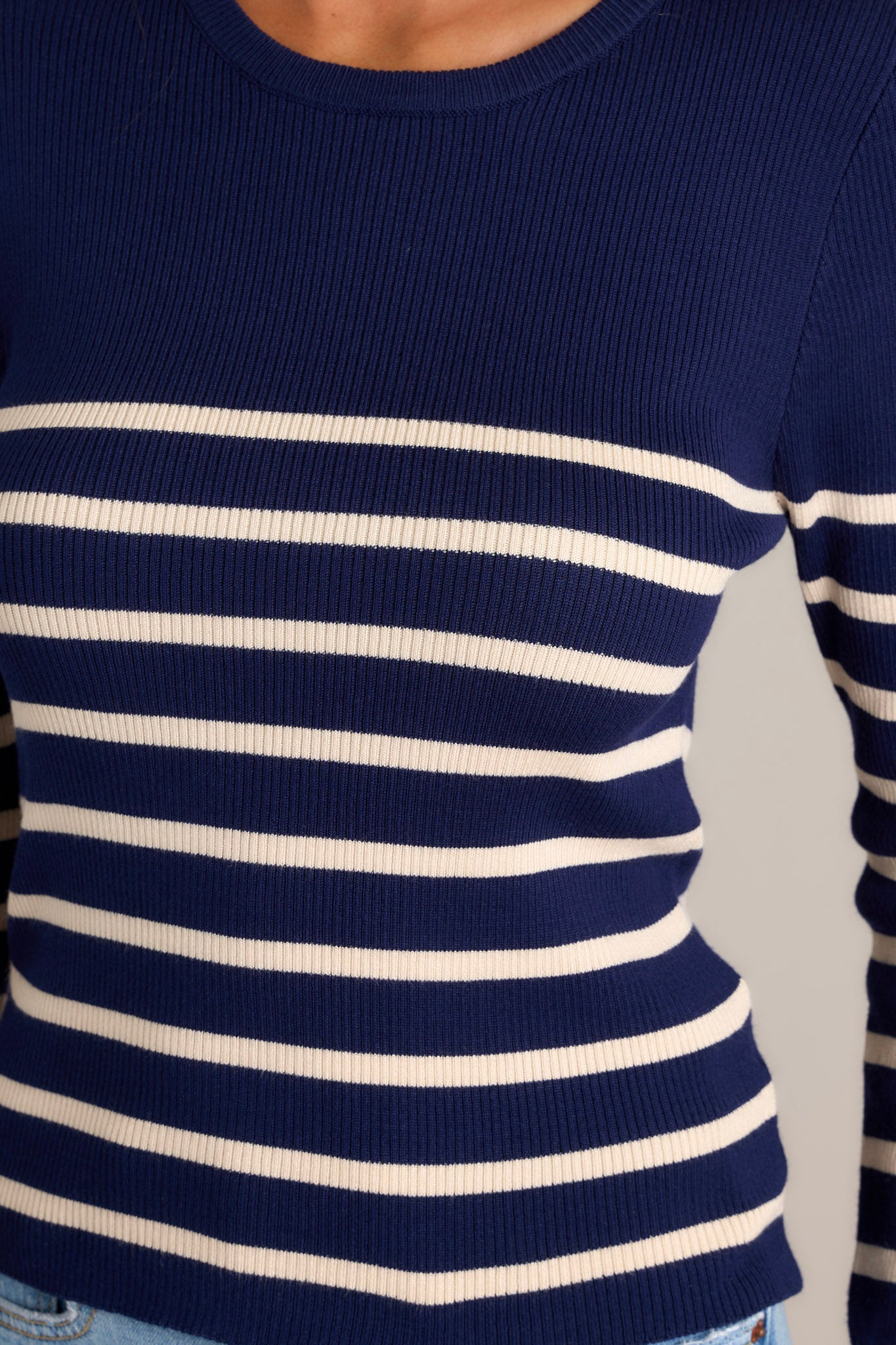 Staple Style Navy Stripe Long Sleeve Top