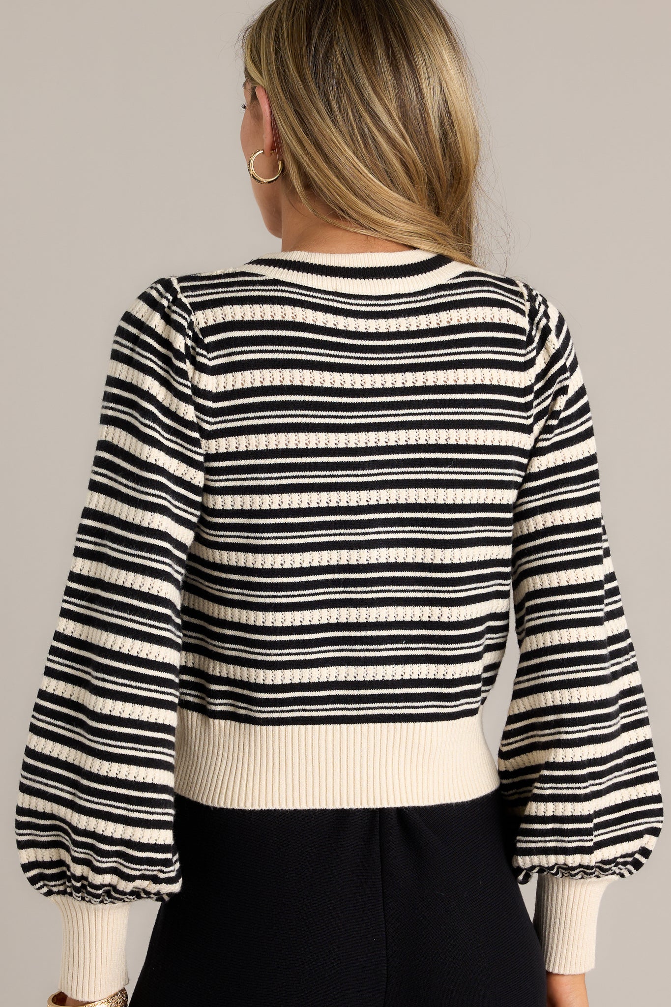 Sleek Sophistication Black Stripe Long Sleeve Sweater Top