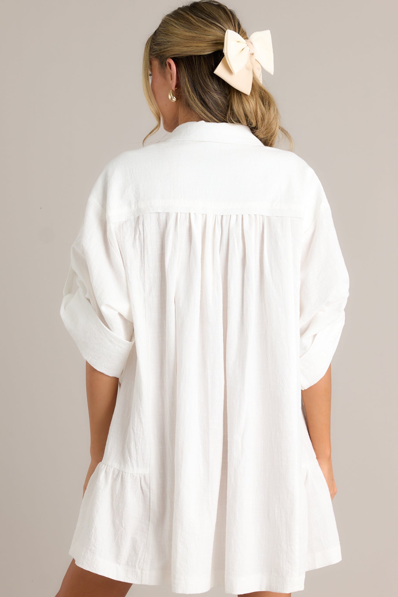 Posh Vision 100% Cotton Ivory Button Front Mini Dress