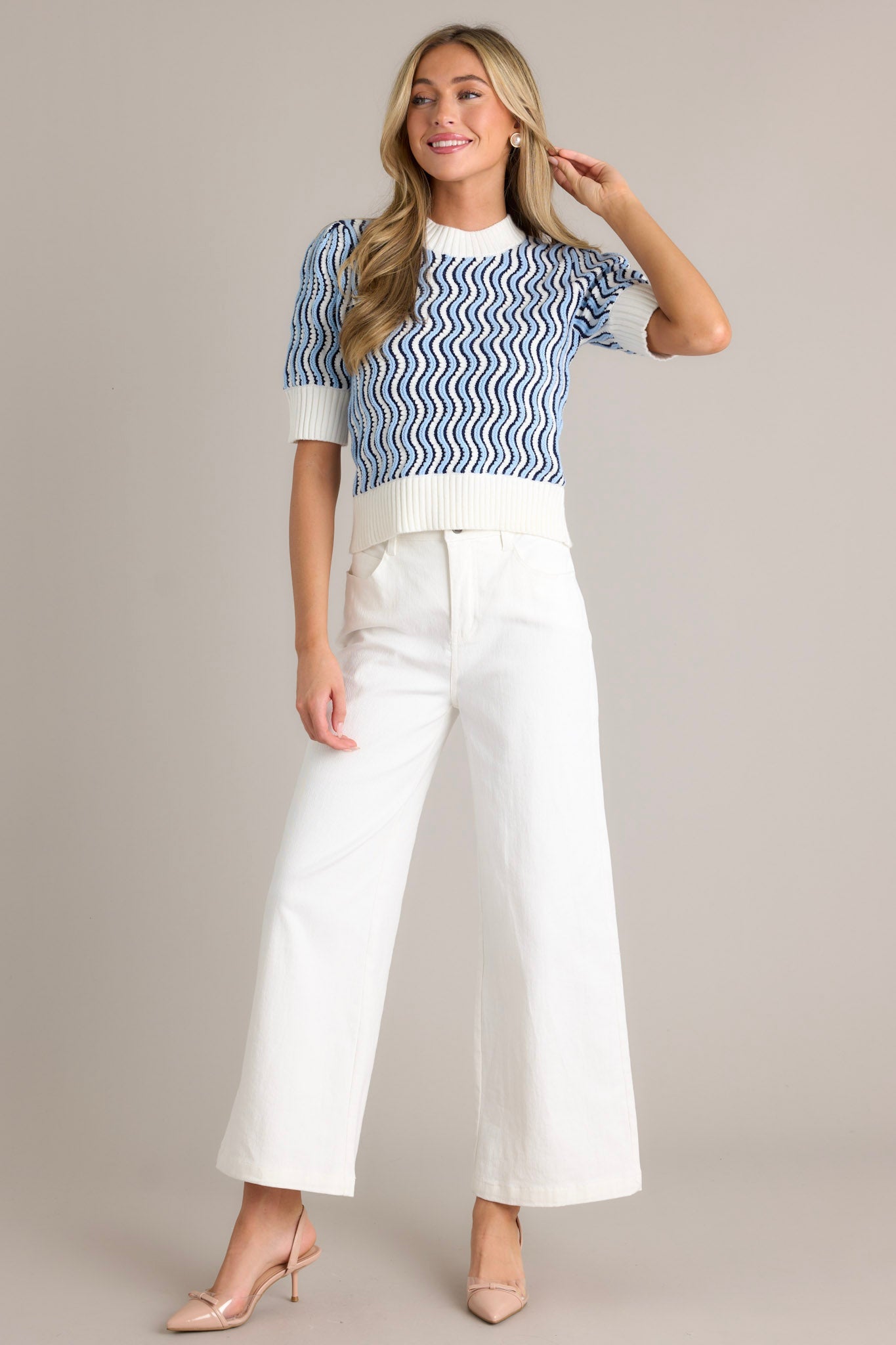In Too Deep Blue Wavy Stripe Sweater Top